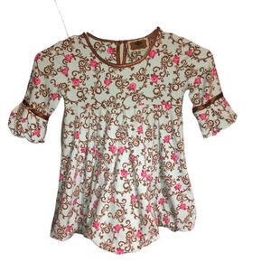 VINTAGE COUTURE Sz 4 Girls Toddlers Floral Lt. Blue & Brown Flannel Dress
